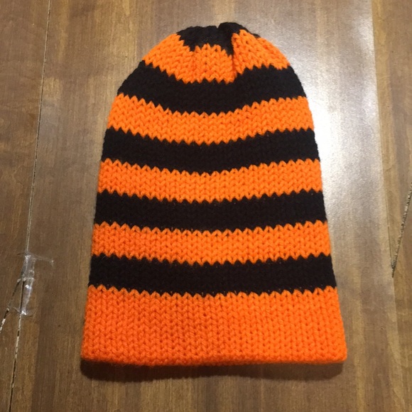 RedRiverGoods Other - Stripes And Orange Hand Knit Beanie Hat